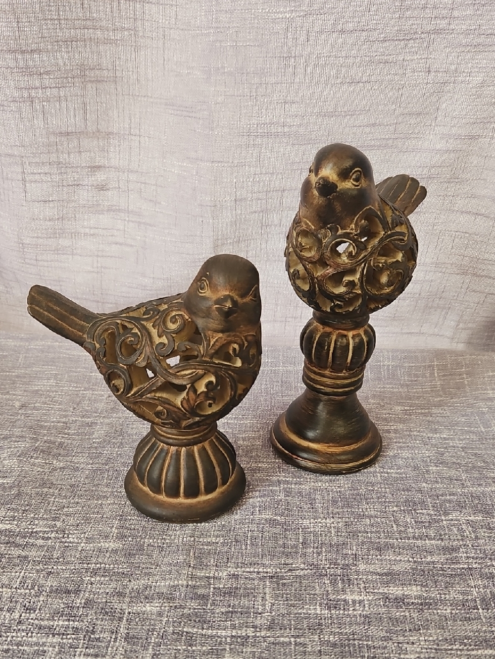 Hobby Lobby Gold and Bronze Filigree Bird Figurine Pair